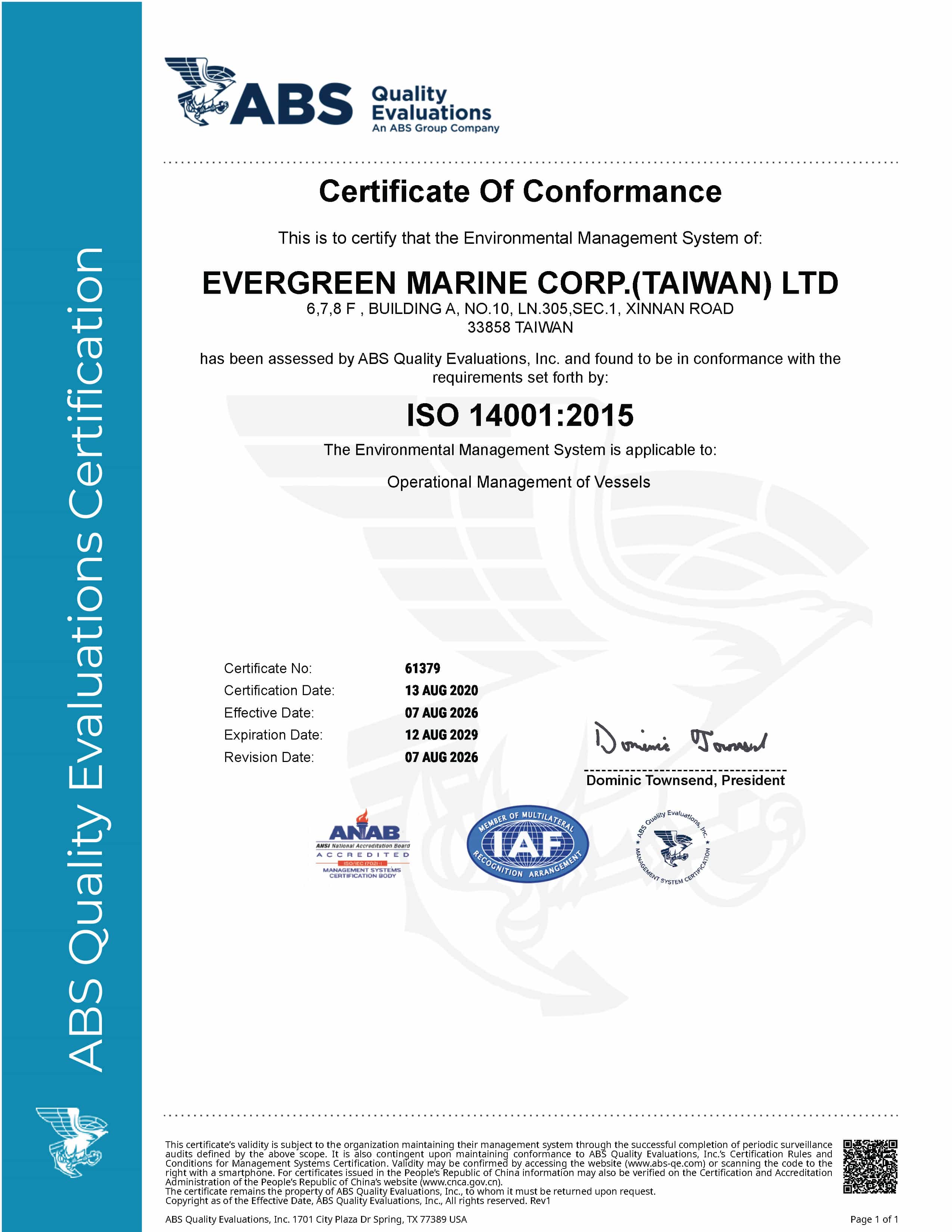 ISO 14001:2015 Certificate